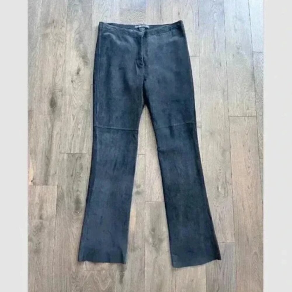 Mary Jane Marcasiano Black Suede Leather Bootcut Pants Size 8 Lined Designer